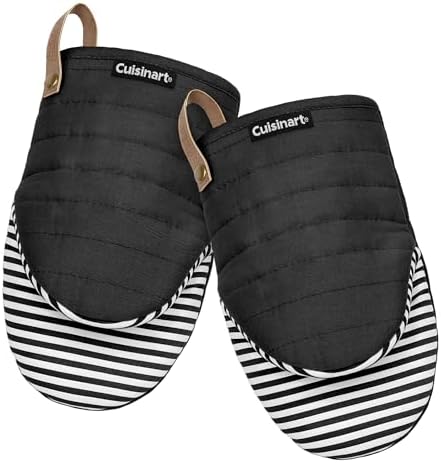 Cuisinart Mini Oven Mitts – 5.5” x 8” Heat-Resistant Kitchen Mitts for Oven with Non-Slip Printed Silicone, Cotton Filling, and Faux Leather Loop – Durable Oven Mitt Set for Cooking & Baking (Horizon)