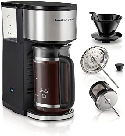 Hamilton Beach Home Barista 7-in-1 Small Coffee Maker with Seven Ways to Brew, 6 Cup Carafe, Drip, Single Serve, French Press, Pour Over, Cold Brew, Easy-Fill Reservoir, Black (46251)