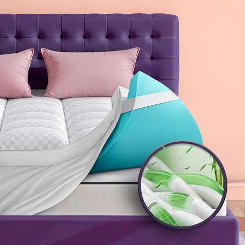 Dual Layer 4 Inch Memory Foam Mattress Topper for Pressure Relief with 4X Support, 2" Pillow Top Super Queen Mattress Topper 50% Viscose Made from Bamboo Plus 2" Cooling Gel Memory Foam (Super Queen)