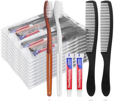 30 pcs Disposable Toothbrushes with Toothpaste and Comb Individually Wrapped,10g Travel Toothpaste,7inch Black Hair Comb, Toothbrush for Hotel,AirBnb,Shelter,Homeless