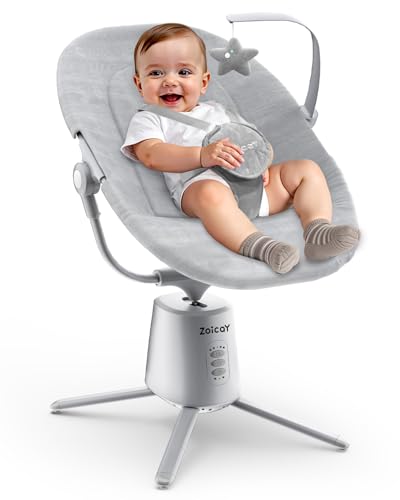 Zoicay Lightweight Baby Swing for Infant with 3 Modes & 5 Speeds, 12 Lullabies and 3 Timer Settings Electric Newborn Swing, 2 Seat Positions & 5-Point Harness Portable for Indoor & Outdoor Use (Gray)