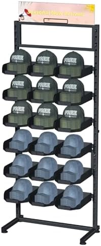 Large Hat Rack Stand - 6 Tier Adjustable Ball Cap Storage Organizer With 18 Plate Tray for 180 Baseball Hat,Standing Coat Rack, Commercial Home Use, Black Metal
