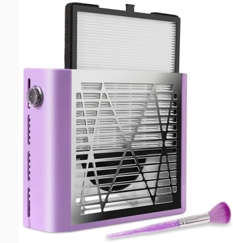 Nail Dust Collector Machine Professional: 60W Powerful Dust Collector Nail Tech Vacuum Fan Extractor with Reusable Filter and Brush for Acrylic Gel Nail Polish Manicure Pedicure Tool (Purple)