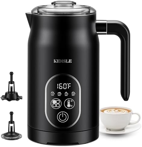 4-in-1 Electric Milk Frother and Steamer, Milk Steamer with Auto Temperature Control, Warm & Cold Foam Maker, Fast Frother for Coffee, Latte, Hot Chocolate, Cappuccino, Macchiato, Black