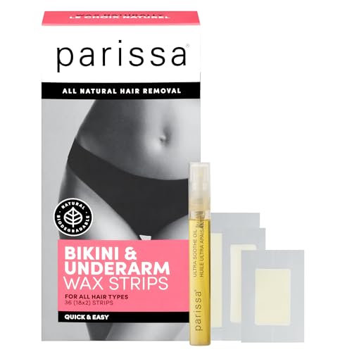 Parissa Wax Strips – Bikini & Underarm Kit | Ready-to-Use Hair Removal Strips for Bikini Waxing & Brazilian Wax,Natural | For Sensitive Skin with Post-Wax Ultra Soothe Oil| 3 Sizes| 36 Strips (18 x 2)