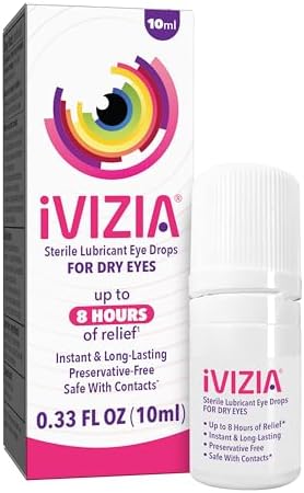 iVIZIA Sterile Lubricant Eye Drops for Dry Eyes, Preservative-Free, Moisturizing, Dry Eye Relief, Contact Lens Friendly, 0.33 fl oz Bottle