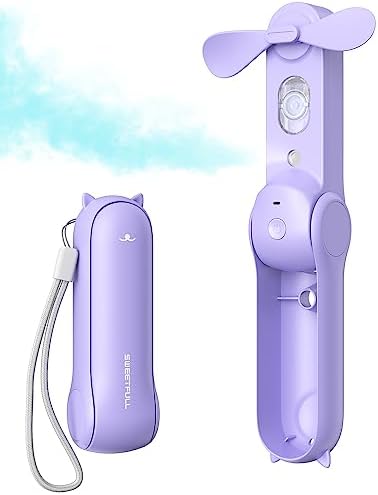 SWEETFULL Portable Misting Fan, Handheld Personal Mister, Rechargeable Mini Spray Water Mist, for Kids Women Travel, Outdoors, Hiking, Camping, Home Office (Purple)