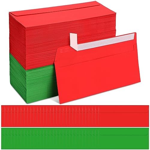 500 Pcs Christmas Red Green #10 Colored Envelopes Letter Size Business Envelopes Neon Adhesive Standard for Office Check Invoices Letters Letterhead Invitations Announcements 4-1/8 x 9-1/2''