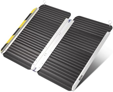 BEJONI 2FT Black Folding Portable Wheelchair Ramp, Non-Slip Aluminum Threshold Ramp for Home Steps and Doorways, Handicap Ramp for Home Use, Scooter Ramp for Car，600 LBS Weight Capacity