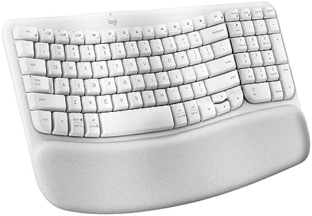Logitech Wave Keys Wireless Ergonomic Keyboard with Cushioned Palm Rest, Comfortable Natural Typing, Easy-Switch, Bluetooth, Logi Bolt Receiver, for Multi-OS, Windows/Mac - Off White (Renewed)