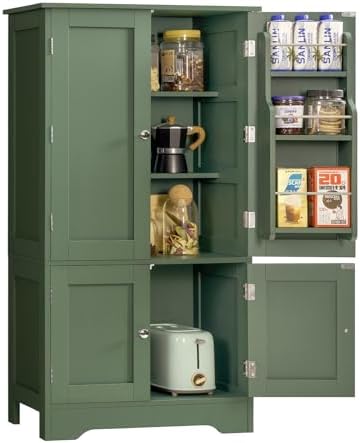 TEENFON 43" H Storage Cabinet with 4 Doors, Kitchen Cabinet with 6 Door Shelves, Kitchen Pantry Cabinets for Living Room, Dining Room, Bathroom, Forest Green