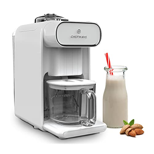 ChefWave Milkmade Non-Dairy Milk Maker – 6-in-1 Plant-Based Milk Machine for Almond, Oat, Soy, Cashew, Coconut & Macadamia – No Soaking, Auto-Clean, Delay Start, Glass Pitcher – White