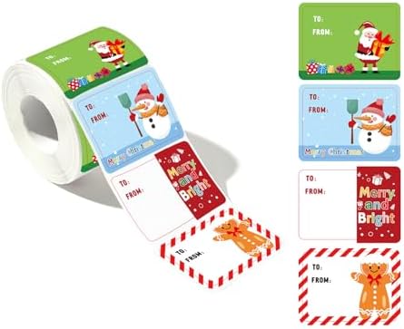 500 Pieces Christmas Gift Tags Sticker Name Tags for Christmas Presents Gift Labels (Inches, 2 x 1.5 Gingerbread)