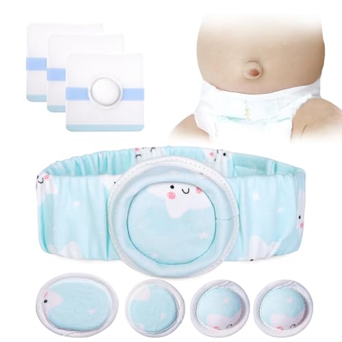 Umbilical Hernia Belt Kit for Baby, Baby Belly Button Band, Hernia Belt with 4 Compression Pads and 3 Navel Patches, Infant Abdominal Binder Set, Umbilical Cord Cover for Newborn(L Pattern Green)
