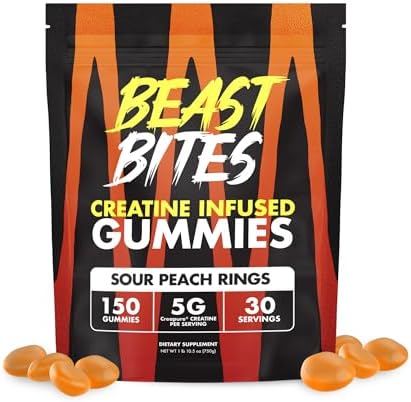 Creatine Gummies - 5g Creatine Monohydrate Per Serving - Low-Calorie & Vegan - Made in The USA - Peach Flavor - 30 Servings