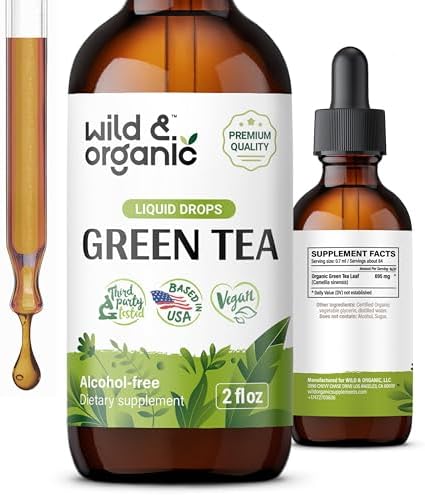 Wild & Organic Green Tea Extract Liquid Drops - Antioxidant Supplement - Natural Green Tea Supplements w/Camelia Sinensis - Vegan, Sugar & Alcohol-Free Tincture - 2 fl oz