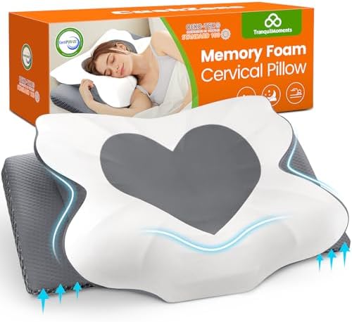 Cervical Neck Pillow for Sleeping, Memory Foam Pillow for Neck Support, Ergonomic Pillow for Pain Relief, Contour Bed Pillow for Side Back Stomach Sleepers, Grey, King Size