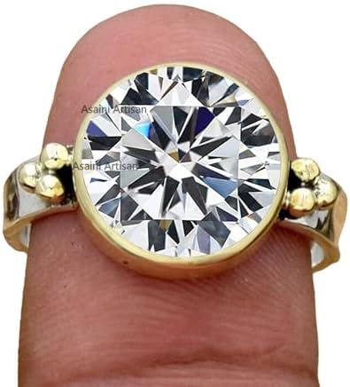 Radiant Sophistication: 10MM Round Gemstone Pure Solid 925 Sterling Silver Ring with Two-Color Elegance, Mother's Day Gift for Women