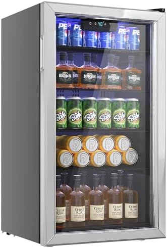 Beverage Refrigerator Cooler - 126 Can Mini Fridge with Glass Door for Soda Beer or Wine, Beverage Cooler for Home, Office, Bar with Adjustable Removable Shelves, Silver