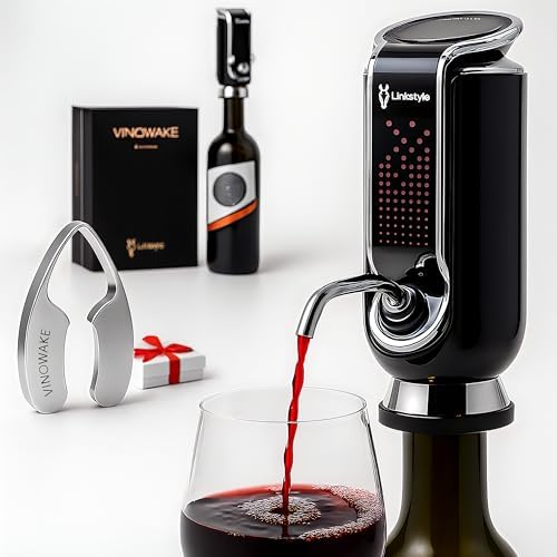 VINOWAKE Triovino Electric Wine Aerator, Dispenser and Preserver By LINKSTYLE â€” 3-in-1 Instant Aeration For Improved Taste, Measured Pouring & Wine Preservation up to 20-days