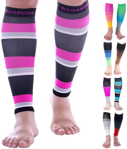 Doc Miller Compression Calf Sleeve for Men & Women, 20-30 mmHg Graduated Support, Knee High, Running, Shin Support, Calf Sleeves, Striped Design, 1 Pair