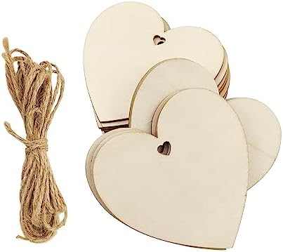 32 Pack 4 Inch Wooden Heart Cutouts - Unfinished Wooden Heart Hanging Ornaments for Thanksgiving, Christmas, Home Party Decoration and DIY Craft Projects