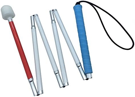 Aluminum Mobility Folding White Cane for Vision Impaired and Blind People (Folds Down 6 Sections) (120 cm (47.2 inch), Blue Handle)