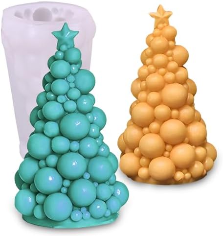 Christmas Candle Molds for Candle Making, 3D Bubble Shape Tree Fondant Chocolate Cake Decorating Silicone Molds, Cute Epoxy Resin Casting Mold, Christmas Ornament Mold for DIY Art Craft Decor