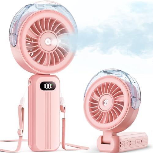 Otlonpe Handheld Misting Fan Portable, 4 High Speeds Rechargeable Hand Held Personal Fan Mist Water, 35ml Water Tank, 120° Foldable, Small Cooling Mister Fans for Travel, Outdoors, Hiking, Camping