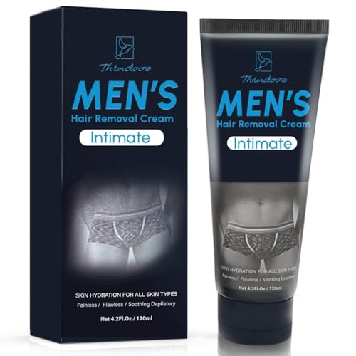 Hair Removal Cream for Men - Painless Depilatory Cream for Manscaping Unwanted Coarse Hair - Suitable for All Skin Types and Sensitive - Infused with Aloe Vera and Vitamin E - 4.2 Fl Oz
