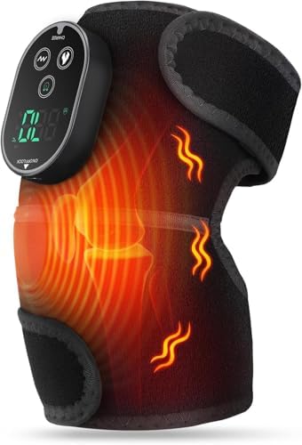 Heating Pad for Knee Pain Relief & Arthritis, Cordless Heated Knee Brace with Massager, Reusable Heat Wrap for Joints, Rechargeable Heating Knee Warmers Wrap, Gifts for Women Men