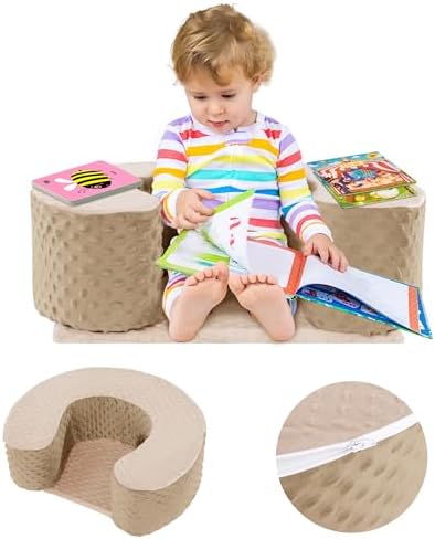 MABOZOO Sit Up Pillow for Baby, Foam Baby Floor Seat Support Seat Sitting Pillow for Sit Balance, Soft Infant Sitting Support Ring for Babies, Infants and Toddlers (Brown & Pink)