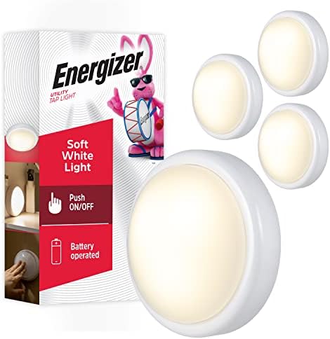Energizer LED Tap Light, 4 Pack, Push Light, Battery Operated, Touch Light, Stick On Lights, Wireless Lights, Puck Lights, Under Cabinet Lighting, Perfect for Closets, Kitchen and More, 48958-P1