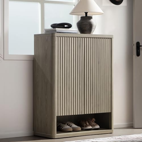 SICOTAS Shoe Cabinet 44" Tall Large Storage Organizer Modern Shoe Rack with Doors & 4 Shelves Mid Century Free Standing 6-Tier Cabinet for Entryway Hallway Living Room Closet