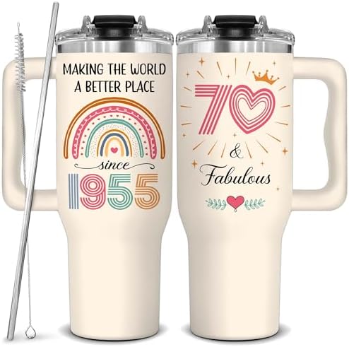 70th Birthday Gifts for Woman, Her - 70th Birthday Cups - 1955 Birthdays Decorations for women - Happy 70 th Birthdays - Turning 70 Gifts For Woman - Seventy Years Old - 70 Fabulous Tumbler 40 OZ