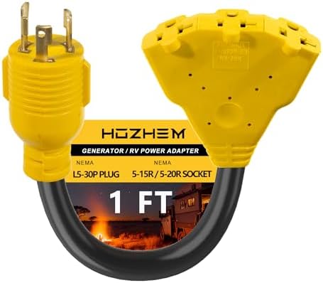 30 Amp to 110V Generator Adapter - NEMA L5-30P Male to 3 of 5-20R/5-15R Female Splitter, 3-Prong Twist Lock Plug with ETL Listed, Heavy-Duty Power Adapter Plug for RV, Household, Outdoor Use