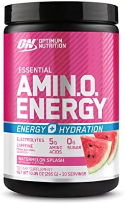 Optimum Nutrition Amino Energy Powder Plus Hydration, with BCAA, Electrolytes, and Caffeine, Watermelon Splash, 30 Servings (Packaging May Vary)
