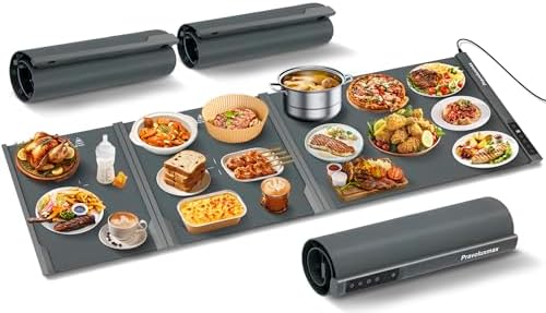 Food Warming Mat Extra Large, 54" x 16" Extra Long Warming Tray Mat Roll Up Silicone Electric Heating Food Warmer with 7 Temperature Settings 1-4 Hour Timer for Buffets Parties