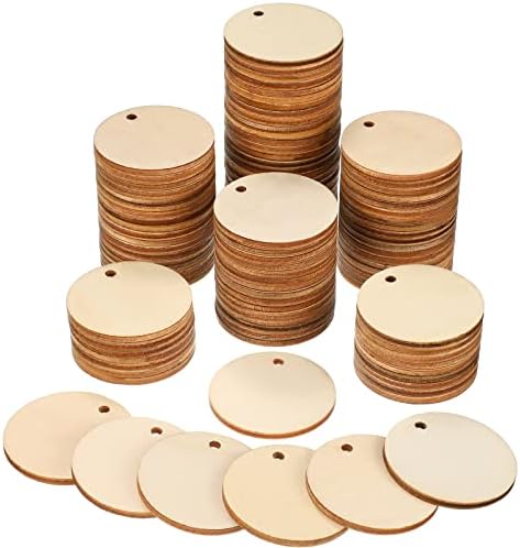 100 Pieces Unfinished Round Wooden Circles with Holes Round Wood Discs for Crafts Blank Natural Wood Circle Cutouts for DIY Crafts Party Birthday Christmas Decoration (1.5 Inch)