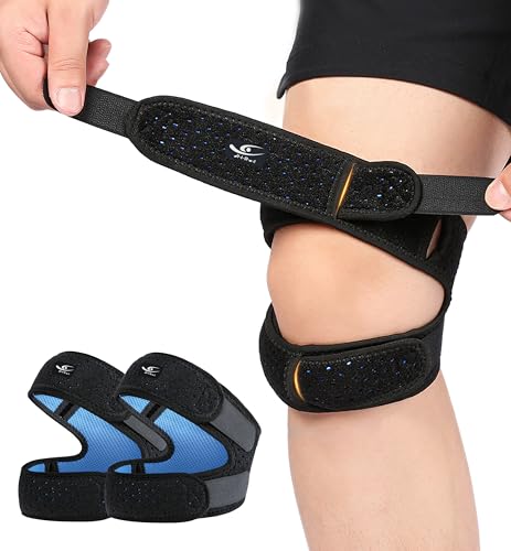 HiRui Dual Patella Knee Straps, Knee Brace Patella Stabilizer for Knee Pain Relief Running Tennis Jumping Arthritis Tendonitis, Joint and Muscles Protection - Adjustable (Black, 2 Pack)