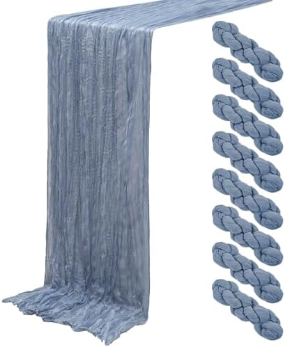 8Pack Dusty Blue Cheesecloth Table Runners 120Inch Cheese Cloth Blue Table Runner Rustic Sheer Gauze Table Runner for Wedding Baby Shower Birthday Party Table Decor