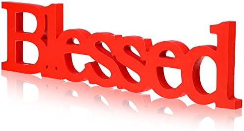 Blulu Blessed Letter Table Sign Blessed Standing Letter Table Sign Rustic Wooden Home Standing Decor for Thanksgiving Day Christmas Baby Shower First Communion Christening Decorations(Red)