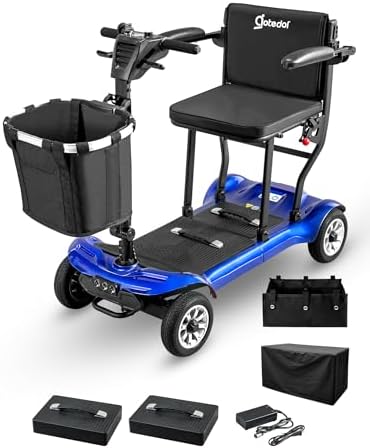 4 Wheel Mobility Scooter, Electric Mobility Scooter for Adults, Driving 22 Miles, Airlines Approved, Foldable Scooter w/249WH*2 Batteries Charger Under Seat Storage Dustproof Cover (Blue)
