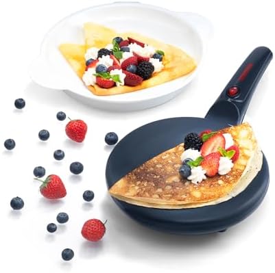 Gourmia 8” Crepe Maker – Nonstick Ceramic Electric Griddle for Crepes, Tortillas & Omelets, Automatic Batter Dipping, Compact & Lightweight, Quick Heat-Up, Includes Batter Plate, Easy Cleanup