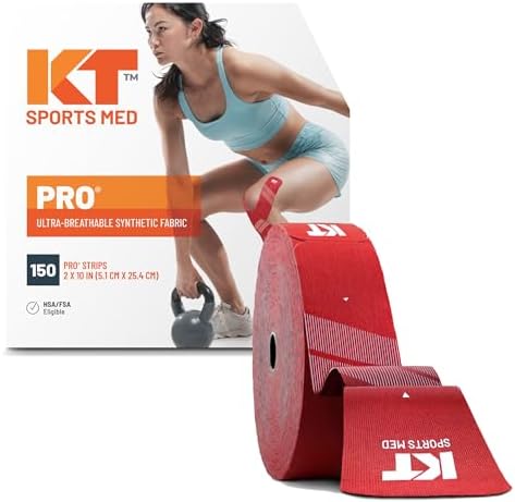KT Tape, Pro Synthetic Kinesiology Athletic Tape, 150 Count, 10” Precut Strips