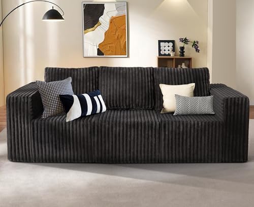 Modular Sectional Sofa 3-Seater Modular Couch with Deep Seat Memory Foam Cloud Chair with Pillows Oversized Sectional Sofa for Living Room Bedroom (Strip Grey, 3-Seater)