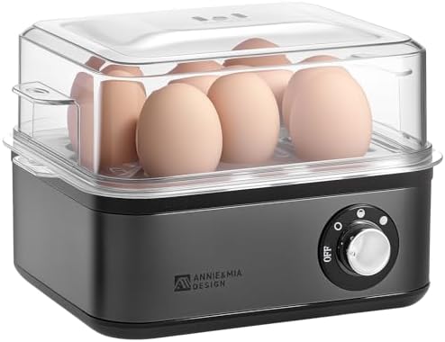 Annie & Mia Design Electric Egg Cooker, Stainless Steel 8 Egg Capacity egg boiler, 500W, Hard, Medium, Soft Boiled Egg Poacher, egg steamer, Multi-function, Knob Controled Auto Shut-Off Function