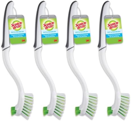 Scotch-Brite Pot Pan & Dish Brush, 4 Cleaning Brushes for Kitchen and Bathroom, Safe on Cookware, Stainless Steel, Outdoor Furniture, Showers & Sinks, Clean in Top Rack of Your Dishwasher