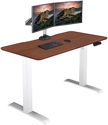 Vari Essential Height Adjustable Electric Standing Desk - Home Office Standing Desk (VariDesk) Sturdy T-Legs - Quiet Motorized Desk - 48"x24" - Hazel Wood - 1 Box