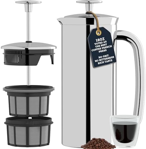 ESPRO P7 French Press Coffee Maker - Double-Walled Stainless Steel Insulated with Micro-Filter, 18 Ounces, Polished Stainless Steel